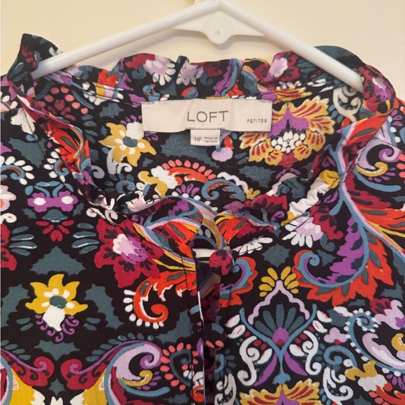 LOFT Floral Paisley Button Front Dress Women’s Medium Petite Boho Viscose - Picture 3 of 6